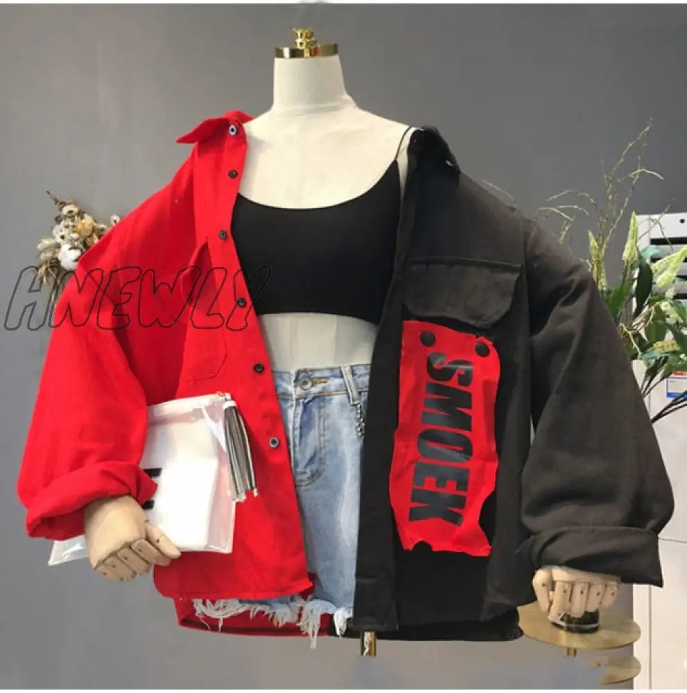 Hnewly Harajuku Oversize Patchwork Jacket Women Spring Autumn New Arrival Outwear Coat Hip Hop Streetwear Loose BF Style Jackets