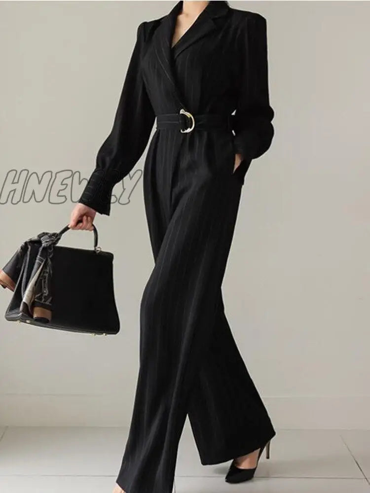 Hnewly High Quality Autumn Spring Newest Women OL High Waist Slimming Slim Jumpsuit Stripe Rompers Womens Jumpsuit