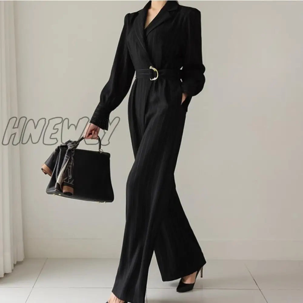 Hnewly High Quality Autumn Spring Newest Women OL High Waist Slimming Slim Jumpsuit Stripe Rompers Womens Jumpsuit