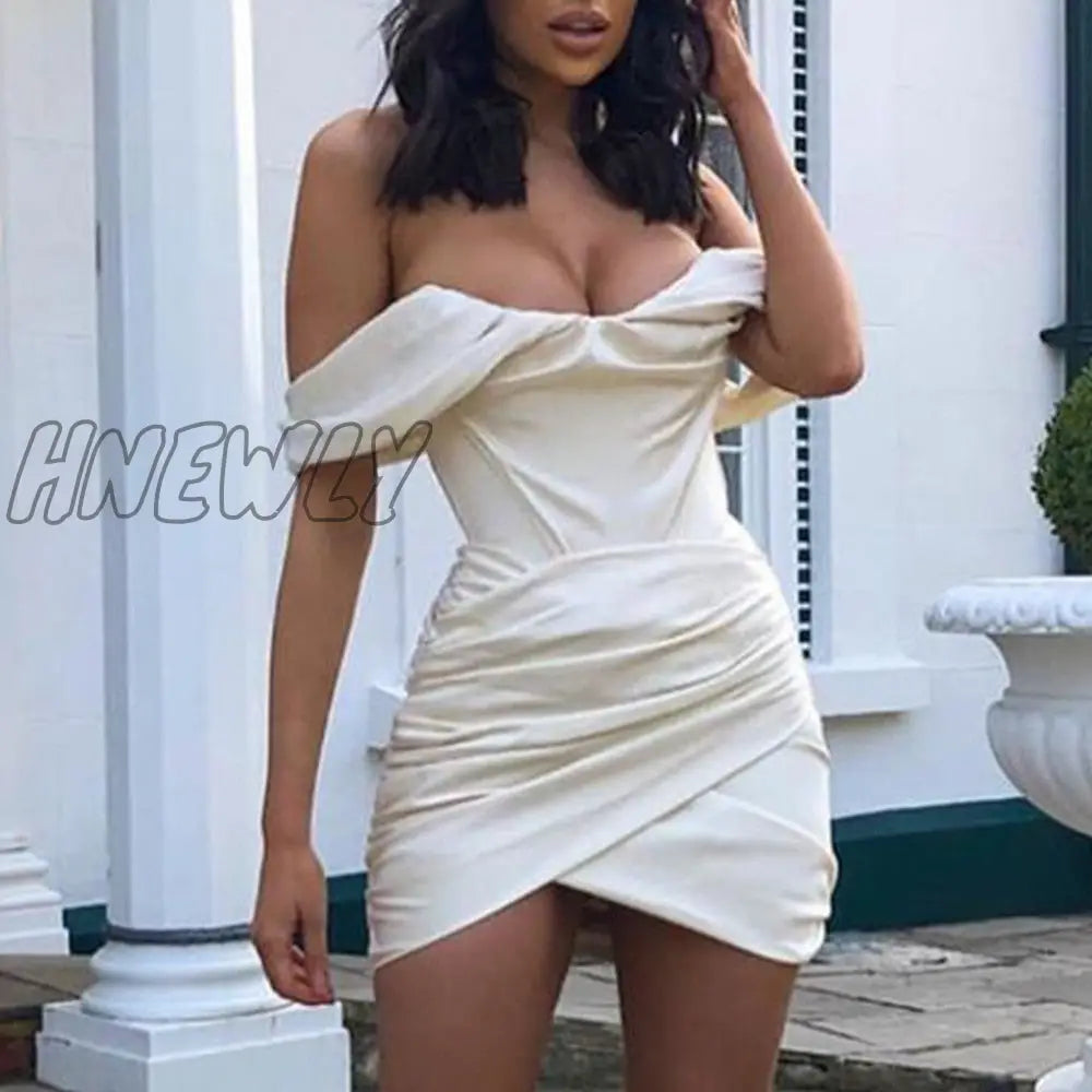 Hnewly High Quality Bodycon Satin Dress Pink Women Party Dress Mini New Double Layer Summer Dress Celebrity Evening Club Dress