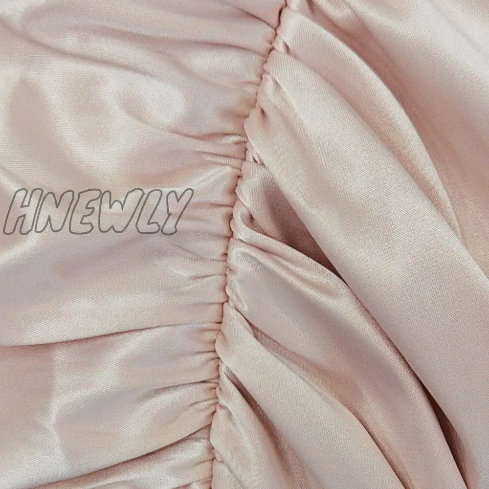 Hnewly High Quality Bodycon Satin Dress Pink Women Party Dress Mini New Double Layer Summer Dress Celebrity Evening Club Dress