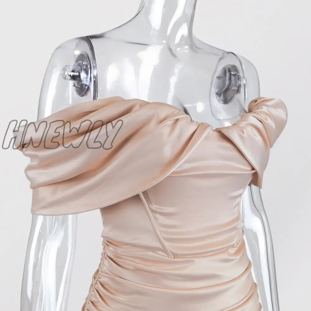 Hnewly High Quality Bodycon Satin Dress Pink Women Party Dress Mini New Double Layer Summer Dress Celebrity Evening Club Dress