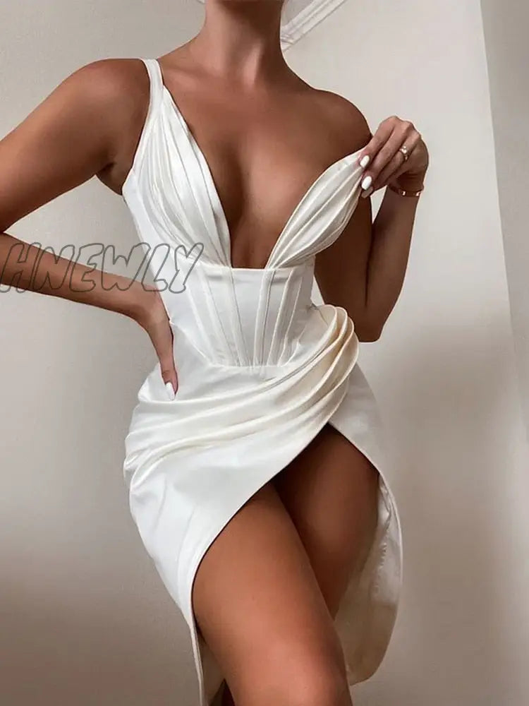 xsrrr High Quality Satin Bodycon Dress Women Party Dress New Arrival Robe Summer Sexy Dress Celebrity Evening Club Night Dresses Valentines Day