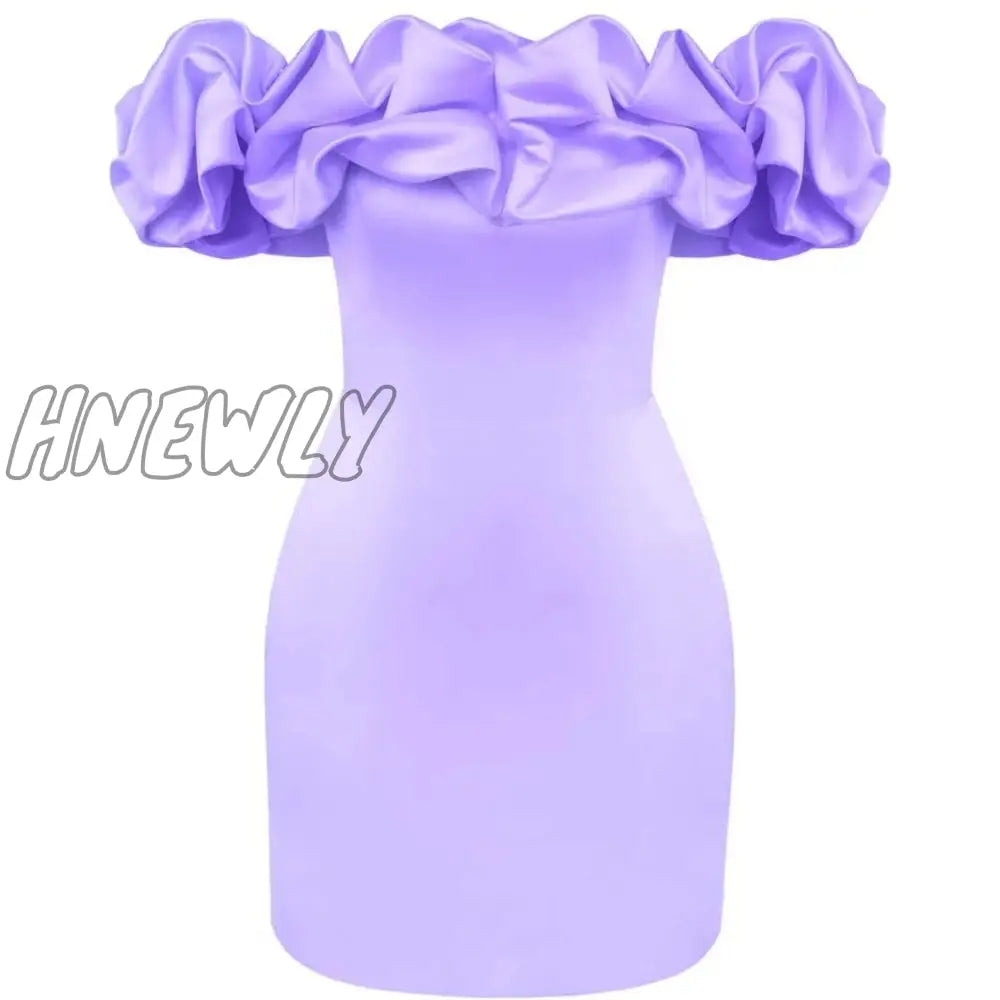 Hnewly High Quality Summer Bodycon Party Dress Women White Ruffle Dress Elegant Off The Shoulder Mini Dress Celebrity Even Club Dress