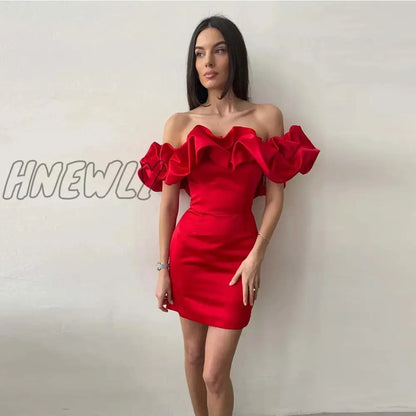 Hnewly High Quality Summer Bodycon Party Dress Women White Ruffle Dress Elegant Off The Shoulder Mini Dress Celebrity Even Club Dress