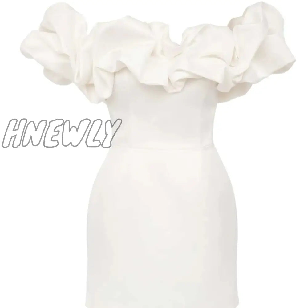 Hnewly High Quality Summer Bodycon Party Dress Women White Ruffle Dress Elegant Off The Shoulder Mini Dress Celebrity Even Club Dress