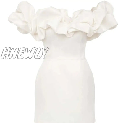 Hnewly High Quality Summer Bodycon Party Dress Women White Ruffle Dress Elegant Off The Shoulder Mini Dress Celebrity Even Club Dress