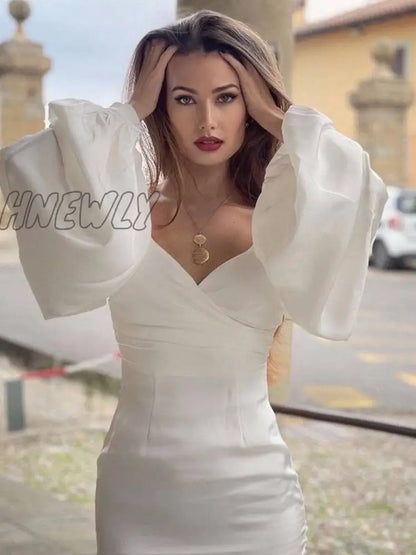 xsrrr High Quality Women Summer Dress Sexy Bodycon Dress V Neck Satin Dress House of Cb Elegant Prom Wedding Evening Party Dress Valentines Day