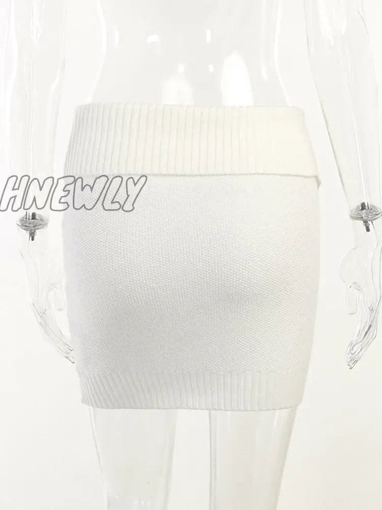 Hnewly High Street Knit Mini Skirts Women Fashion Corchet Zip Up White Skirt New Summer Wrap Hot Girl Short Skirt Y2K