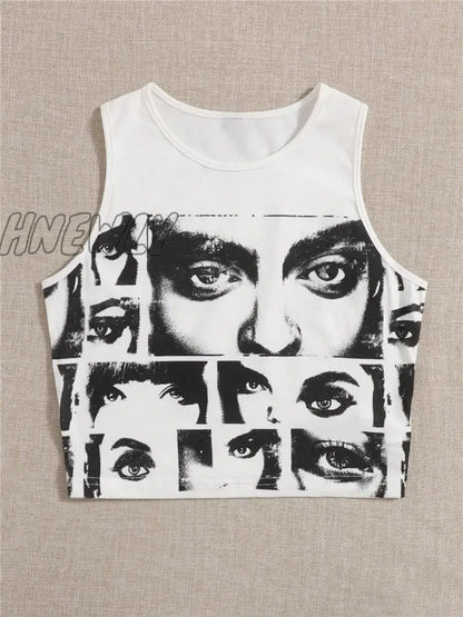 Hnewly High Street Style Y2K Figure Graphic Crop Top Women Summer Clothes Korean Fashion Sleeveless Tank Top Tee Shirt Streetwear