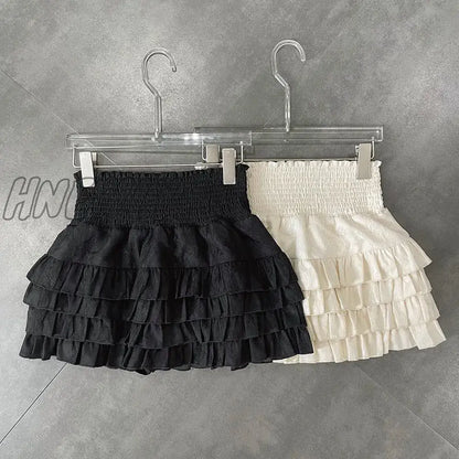 xsrrr High Waist Skirts Women Spring Summer Lovely Preppy Style Ruffles Holiday Chic Mini Hotsweet Faldas Y2k All-match Fashion Ins