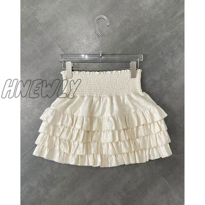 xsrrr High Waist Skirts Women Spring Summer Lovely Preppy Style Ruffles Holiday Chic Mini Hotsweet Faldas Y2k All-match Fashion Ins