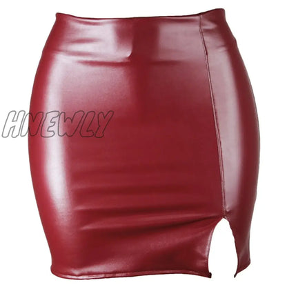 xsrrr High Waist Split Pu Leather Women'S Mini Skirt Bodycon A-Line Black Sexy Female Short Skirt New Spring Autumn Ladies Bottom