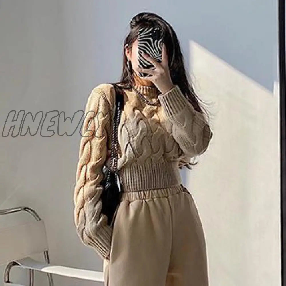 xsrrr High Waist Women Sweater Autumn Winter Khaki Casual Pullover High Street Style Y2k Sweater Knitted Sweater Winter