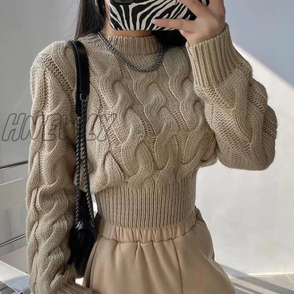 xsrrr High Waist Women Sweater Autumn Winter Khaki Casual Pullover High Street Style Y2k Sweater Knitted Sweater Winter