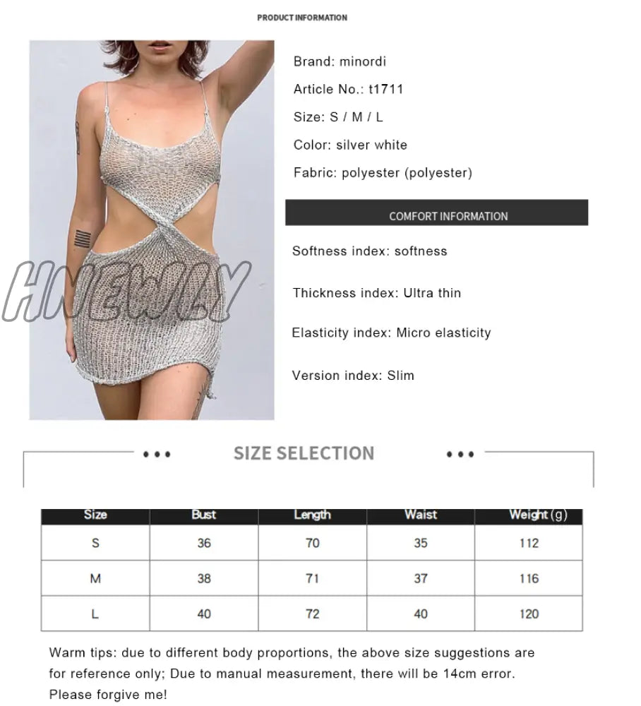 xsrrr Hollow Out Knitted Dress Women Spaghetti Strap Sleeveless Cut Out See Through Dress Y2K Summer Club Beach Sexy Dresses