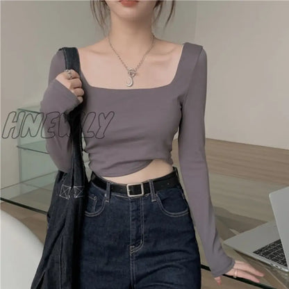 Hnewly Hot Girl Style Polo Collar T-shirt Women's Short Sleeve Design Summer Y2K Slim Fit Slimming Summer New Short Top Fashion Ins