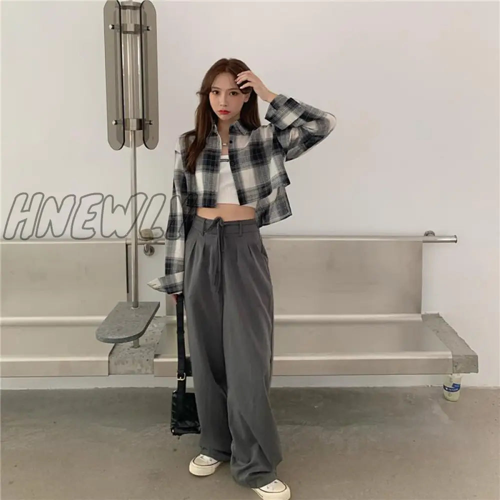 Hnewly Hot Sale Shirts Women Chic Plaid Stylish Summer Long Sleeve Sun-proof Schoolgirls Crop Top All-match Simple Teens Outerwear Ins