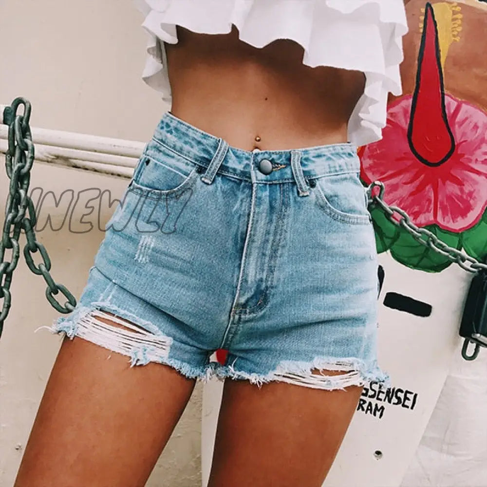 xsrrr Hot sale summer woman denim shorts high waist ripped jeans shorts fashion sexy female shorts S-2XL