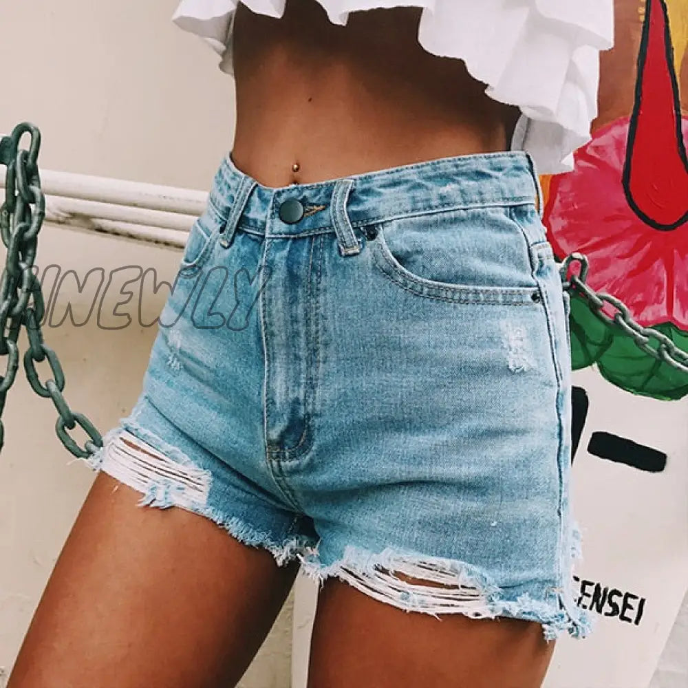 xsrrr Hot sale summer woman denim shorts high waist ripped jeans shorts fashion sexy female shorts S-2XL