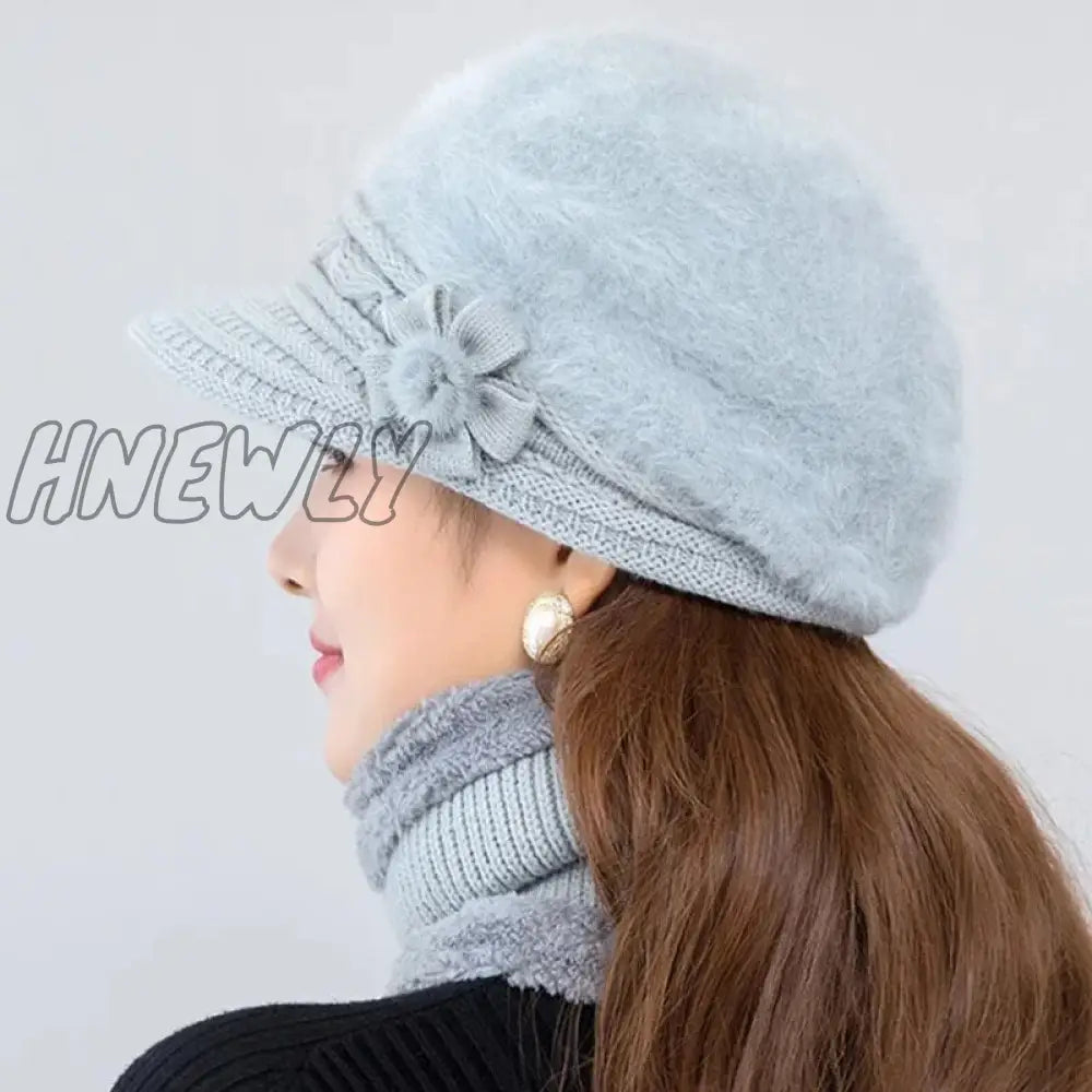 xsrrr Hot Women Winter Hat Keep Warm Cap Add Fur Lined Hat And Scarf Set Warm Hats For Female Casual Rabbit Fur Winter Knitted Hat