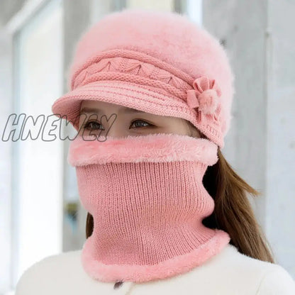 xsrrr Hot Women Winter Hat Keep Warm Cap Add Fur Lined Hat And Scarf Set Warm Hats For Female Casual Rabbit Fur Winter Knitted Hat