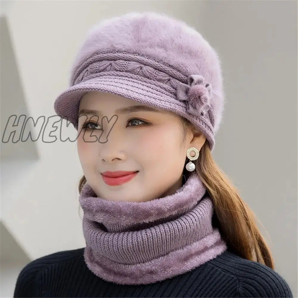 xsrrr Hot Women Winter Hat Keep Warm Cap Add Fur Lined Hat And Scarf Set Warm Hats For Female Casual Rabbit Fur Winter Knitted Hat