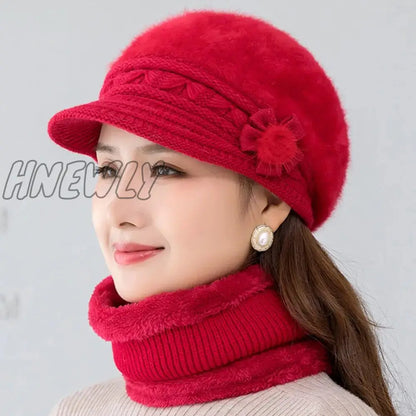 xsrrr Hot Women Winter Hat Keep Warm Cap Add Fur Lined Hat And Scarf Set Warm Hats For Female Casual Rabbit Fur Winter Knitted Hat