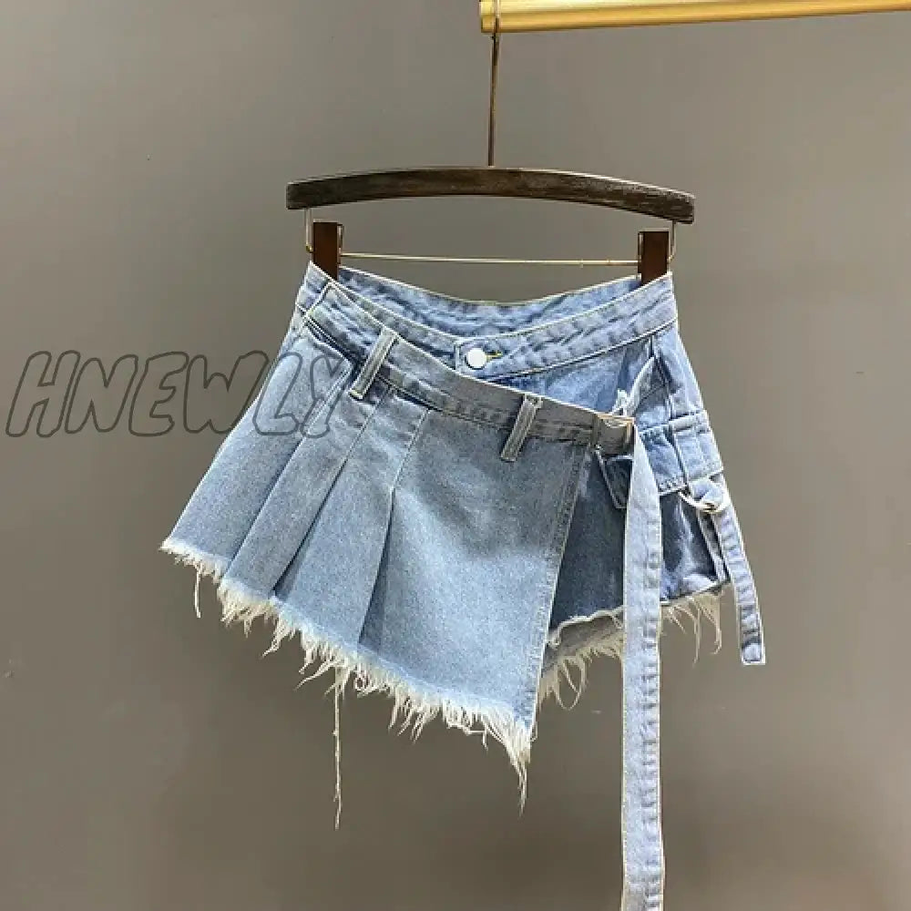 Hnewly Irregular Pink Denim Skirt Women's Summer High Waist Slimming False Two-Piece A- Line Workwear Short Mini Skirts