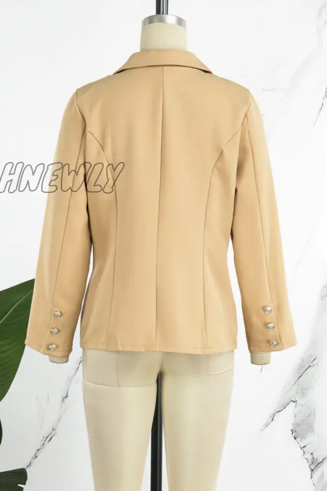 xsrrr - Khaki Casual Solid Patchwork Cardigan Turn-back Collar Outerwear