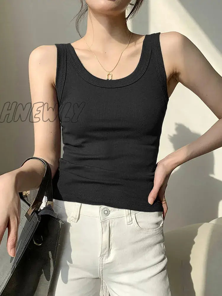 xsrrr Knit White Women Vest Tank Top Tight Ribbed Female Sexy Thick Straps Simple Casual Fitness Basic Solid Summer Clothing