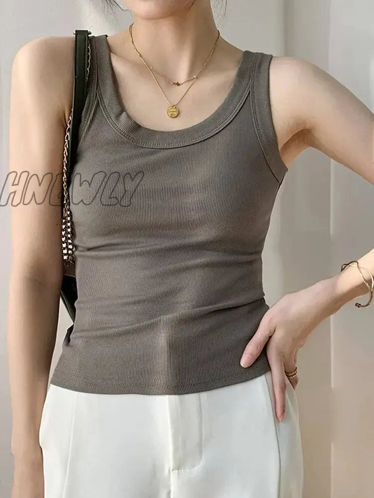 xsrrr Knit White Women Vest Tank Top Tight Ribbed Female Sexy Thick Straps Simple Casual Fitness Basic Solid Summer Clothing