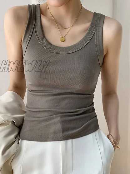 xsrrr Knit White Women Vest Tank Top Tight Ribbed Female Sexy Thick Straps Simple Casual Fitness Basic Solid Summer Clothing