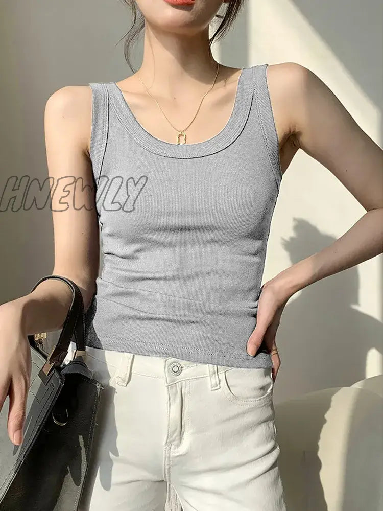 xsrrr Knit White Women Vest Tank Top Tight Ribbed Female Sexy Thick Straps Simple Casual Fitness Basic Solid Summer Clothing