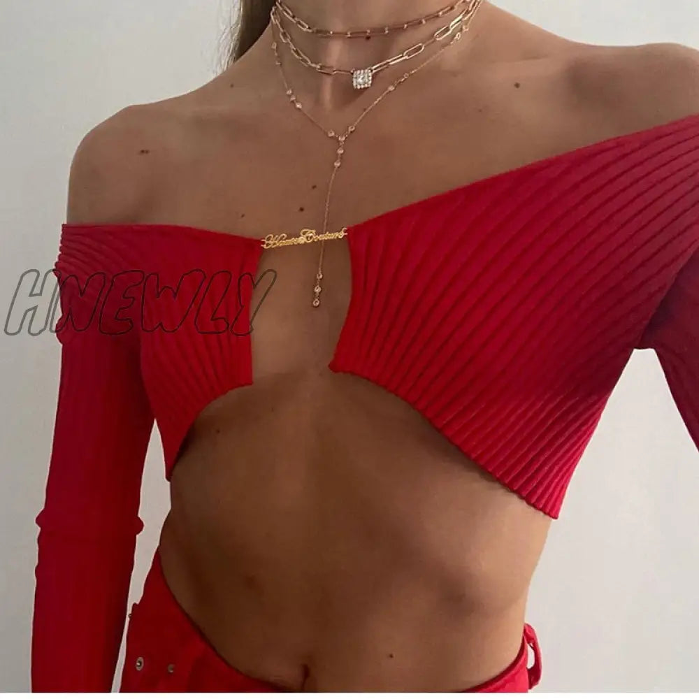 xsrrr Knitted Long Sleeve Crop Top Women V-Neck Open Front Sexy Woman T-shirts Club Party Y2K Top Spring Autumn Cropped Sweater