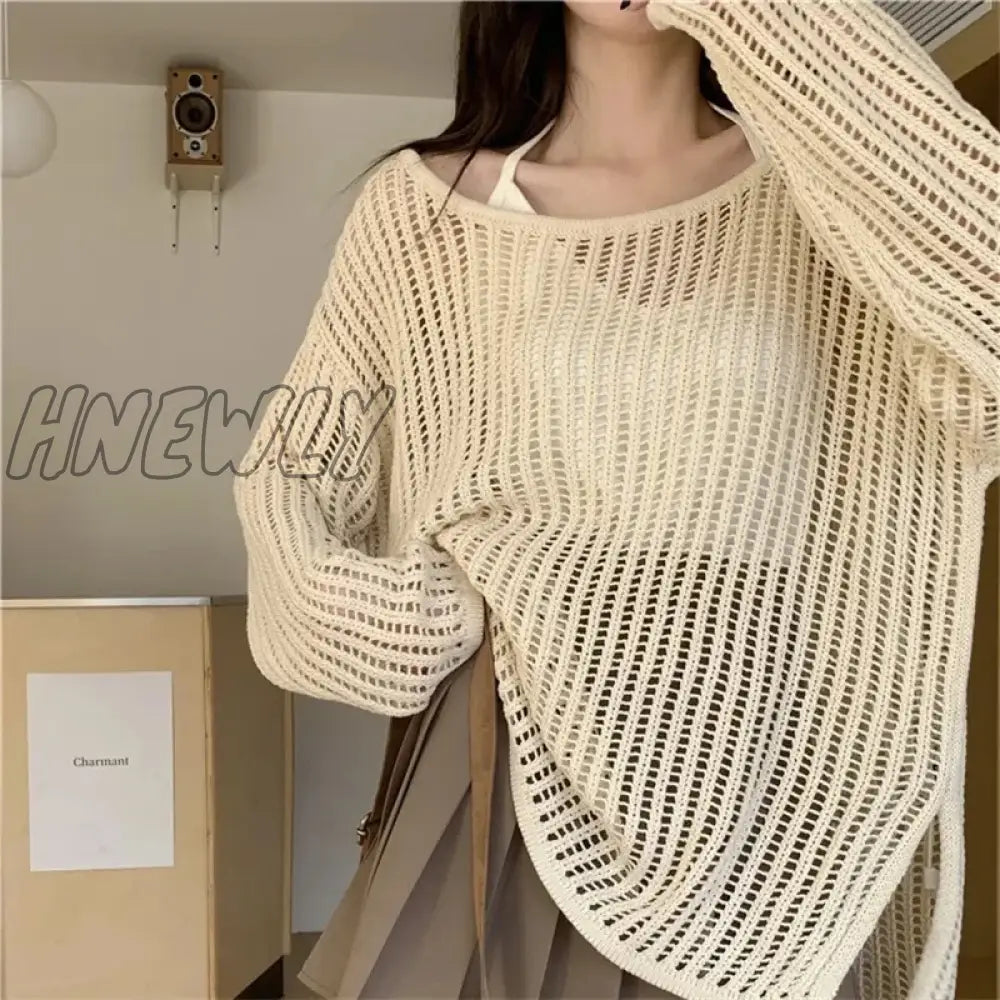 xsrrr Korean Version Thin Hollow Long Sleeve Knitted Cardigan Women Spring Summer Design Niche Short Tops Loose Sexy