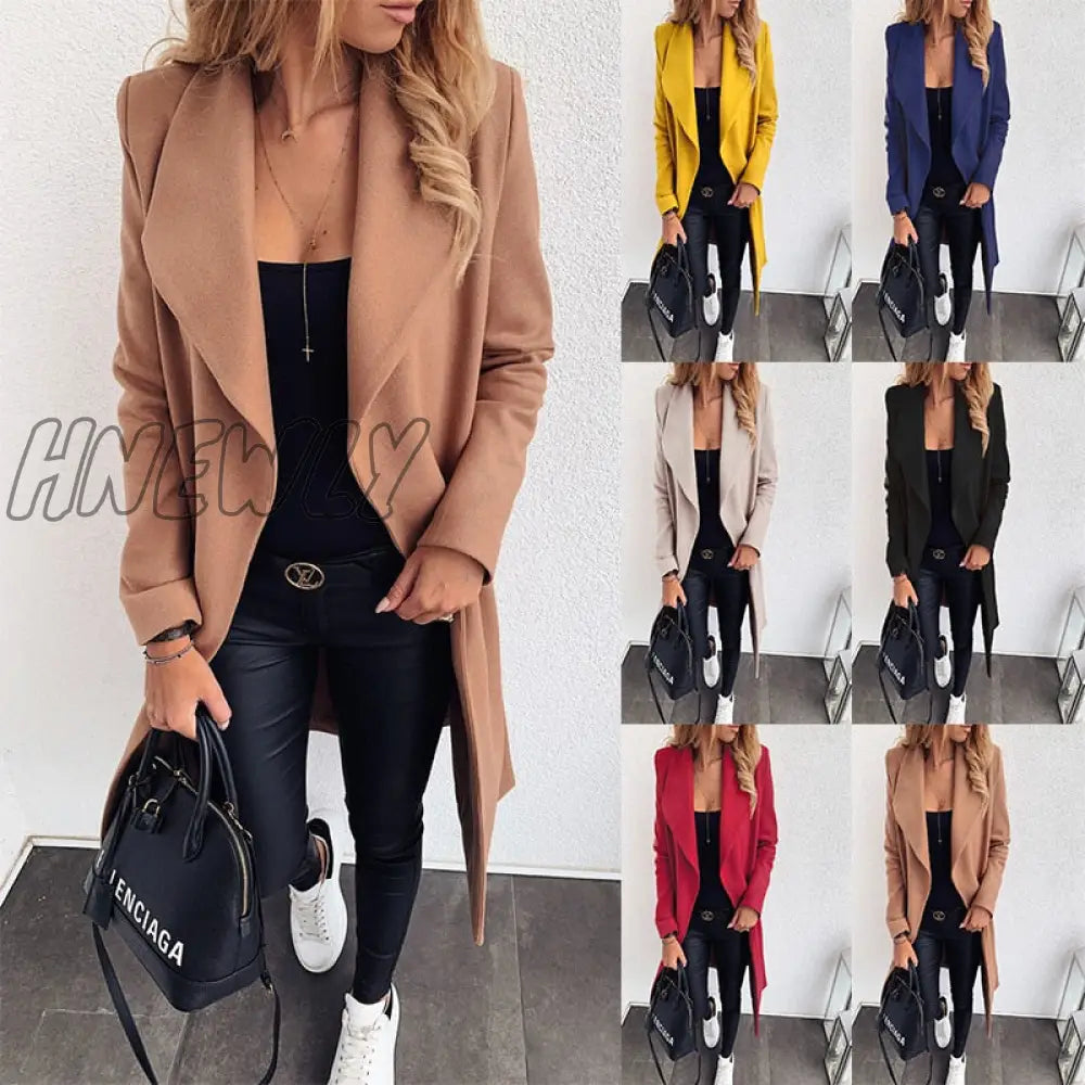 Hnewly Korean Women's Overcoat Jacket Coats Autumn and Winter Long  XXXL Winter Coat Women Sashes Slim Long Trench Female Women