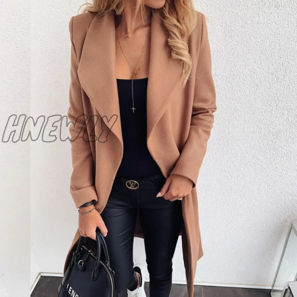 Hnewly Korean Women's Overcoat Jacket Coats Autumn and Winter Long  XXXL Winter Coat Women Sashes Slim Long Trench Female Women