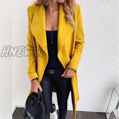 Hnewly Korean Women's Overcoat Jacket Coats Autumn and Winter Long  XXXL Winter Coat Women Sashes Slim Long Trench Female Women Winter Outfits Aesthetic