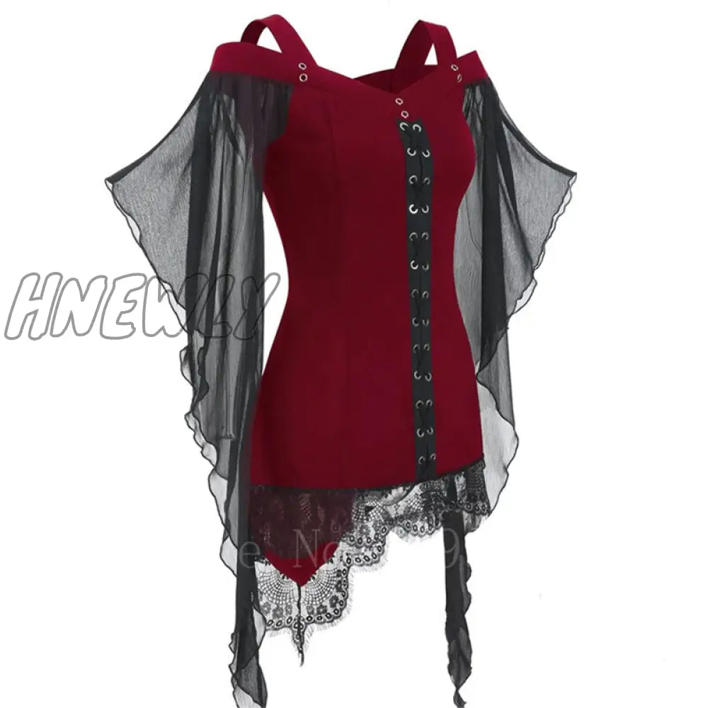 xsrrr Ladies Medieval Halloween Costumes Middle Age Renaissance Vintage Irregular Lace Chiffon Princess Dress Elelgant Slim Party Tops