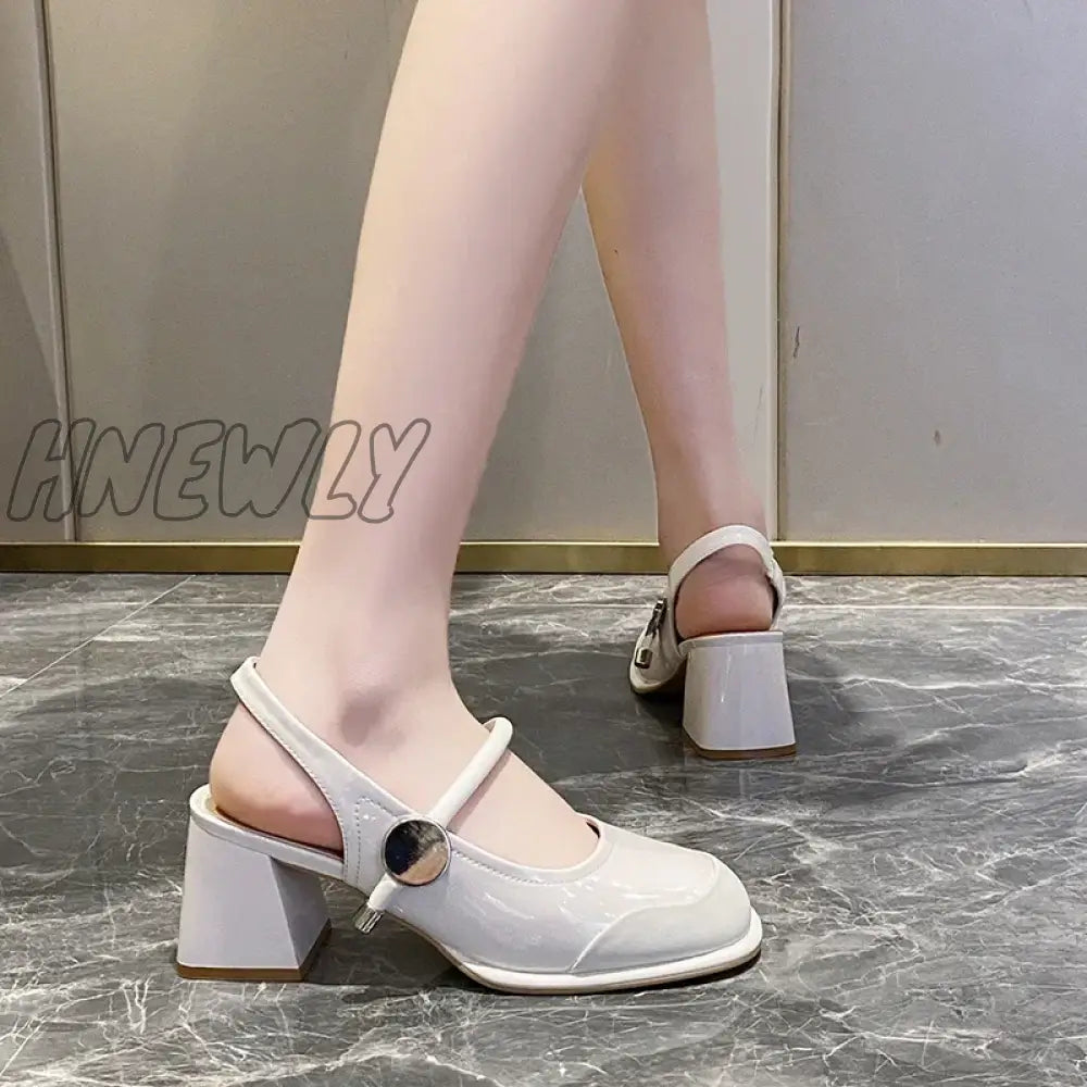 Hnewly Ladies Shoes on Sale 2024 Fashion Elastic Band Women's Pumps Autumn Round Toe Solid Mary Jane Chunky Heels Dress Pumps Women