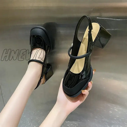 Hnewly Ladies Shoes on Sale 2024 Fashion Elastic Band Women's Pumps Autumn Round Toe Solid Mary Jane Chunky Heels Dress Pumps Women