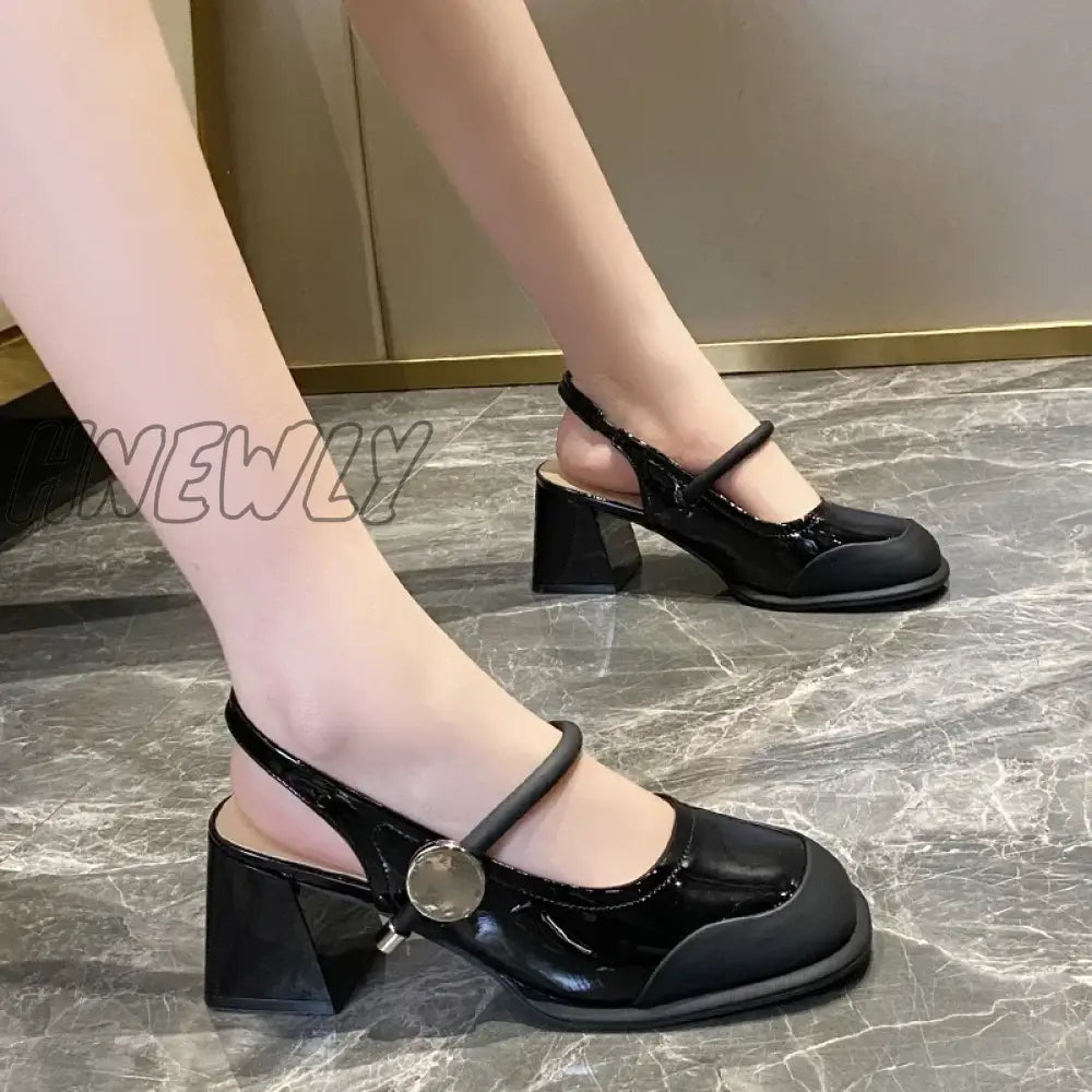 Hnewly Ladies Shoes on Sale 2024 Fashion Elastic Band Women's Pumps Autumn Round Toe Solid Mary Jane Chunky Heels Dress Pumps Women