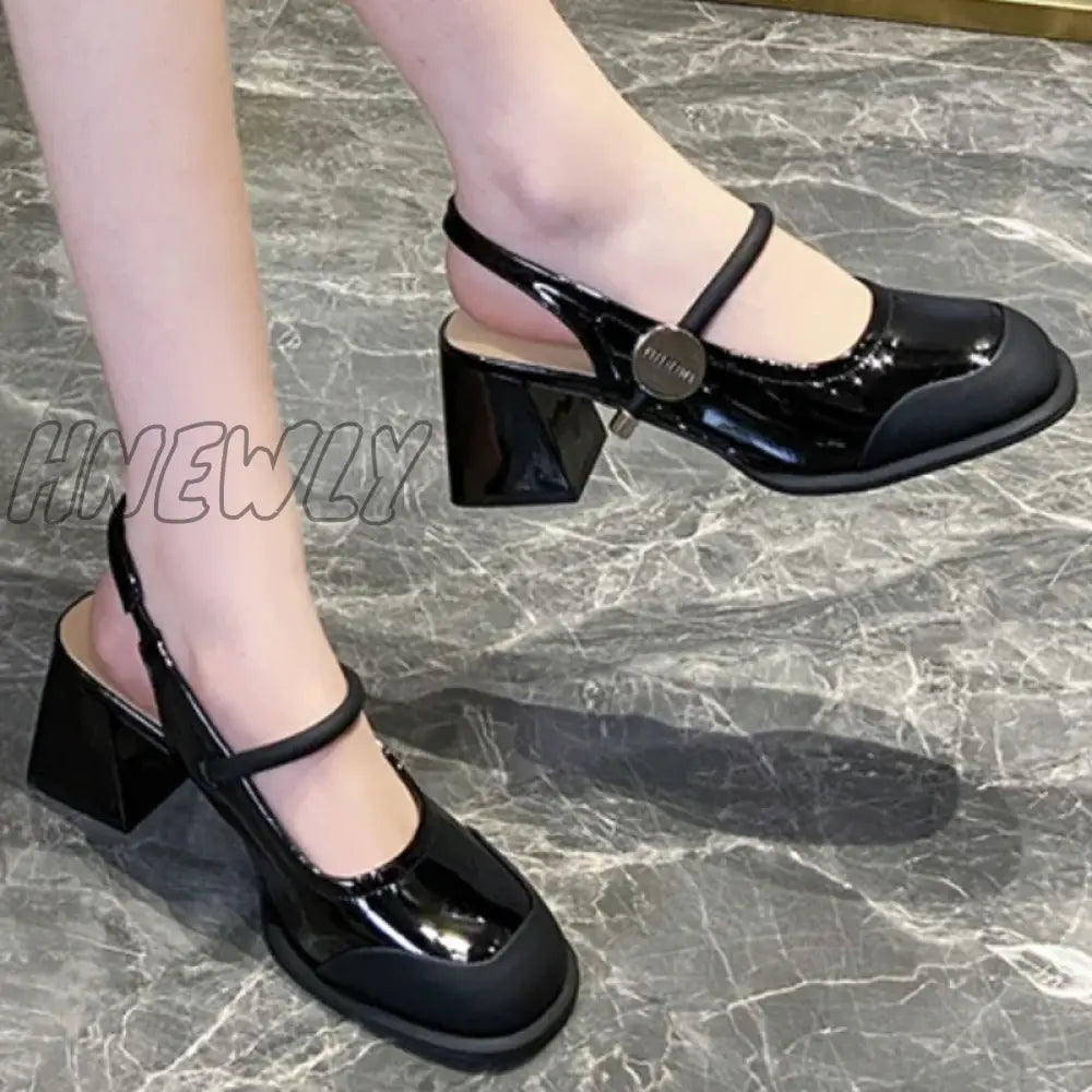 Hnewly Ladies Shoes on Sale 2024 Fashion Elastic Band Women's Pumps Autumn Round Toe Solid Mary Jane Chunky Heels Dress Pumps Women