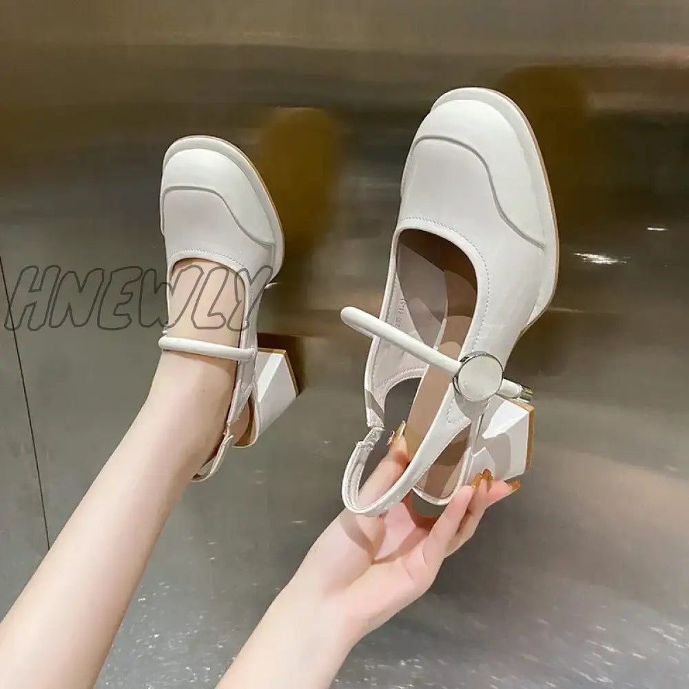 Hnewly Ladies Shoes on Sale 2024 Fashion Elastic Band Women's Pumps Autumn Round Toe Solid Mary Jane Chunky Heels Dress Pumps Women