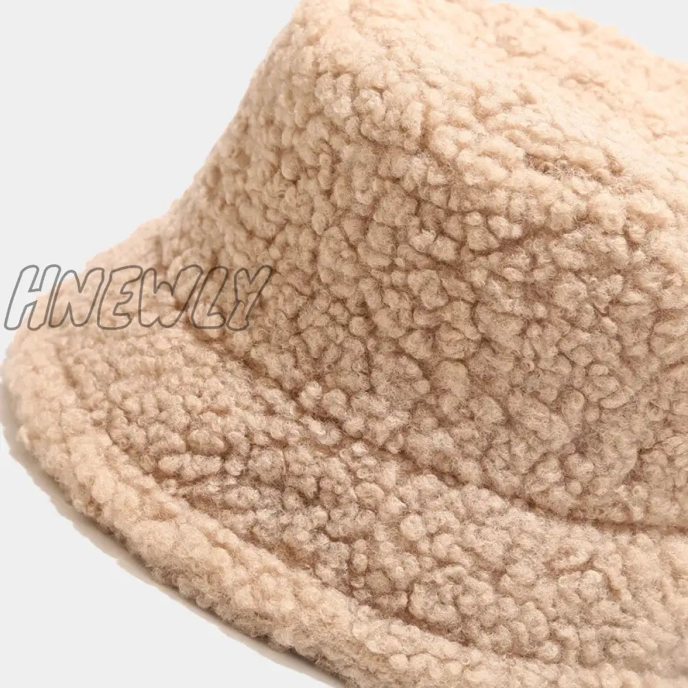 Hnewly Lamb Faux Fur Bucket Hat Winter Warm Teddy Velvet Hats Caps For Women Lady Outdoor Panama Fisherman Hat