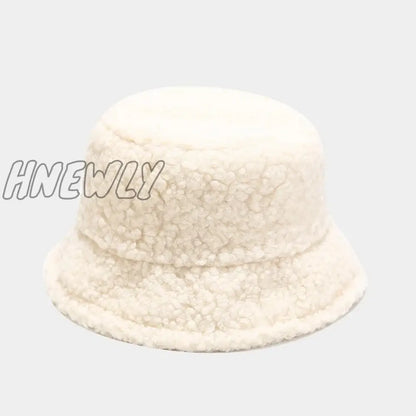 Hnewly Lamb Faux Fur Bucket Hat Winter Warm Teddy Velvet Hats Caps For Women Lady Outdoor Panama Fisherman Hat