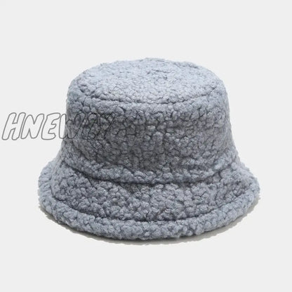 Hnewly Lamb Faux Fur Bucket Hat Winter Warm Teddy Velvet Hats Caps For Women Lady Outdoor Panama Fisherman Hat