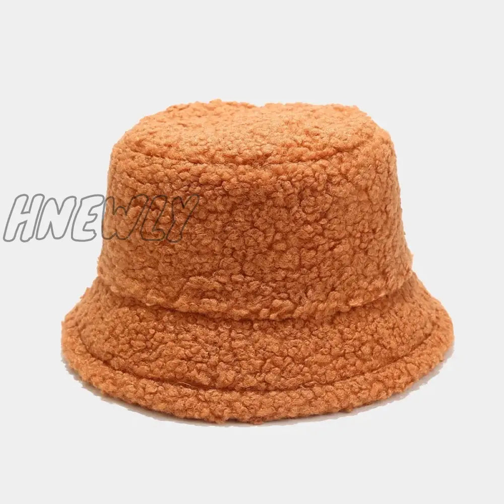 Hnewly Lamb Faux Fur Bucket Hat Winter Warm Teddy Velvet Hats Caps For Women Lady Outdoor Panama Fisherman Hat