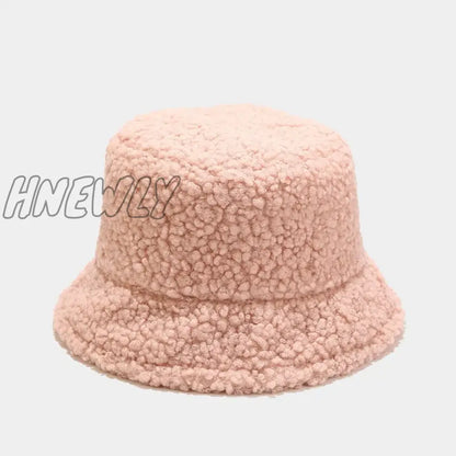 Hnewly Lamb Faux Fur Bucket Hat Winter Warm Teddy Velvet Hats Caps For Women Lady Outdoor Panama Fisherman Hat